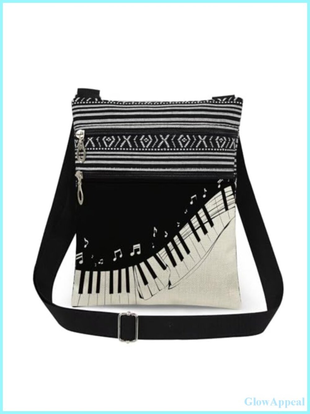 Piano Keys Crossbody Bag Polyester Adjustable Strap Dual Pocket Sling Purse